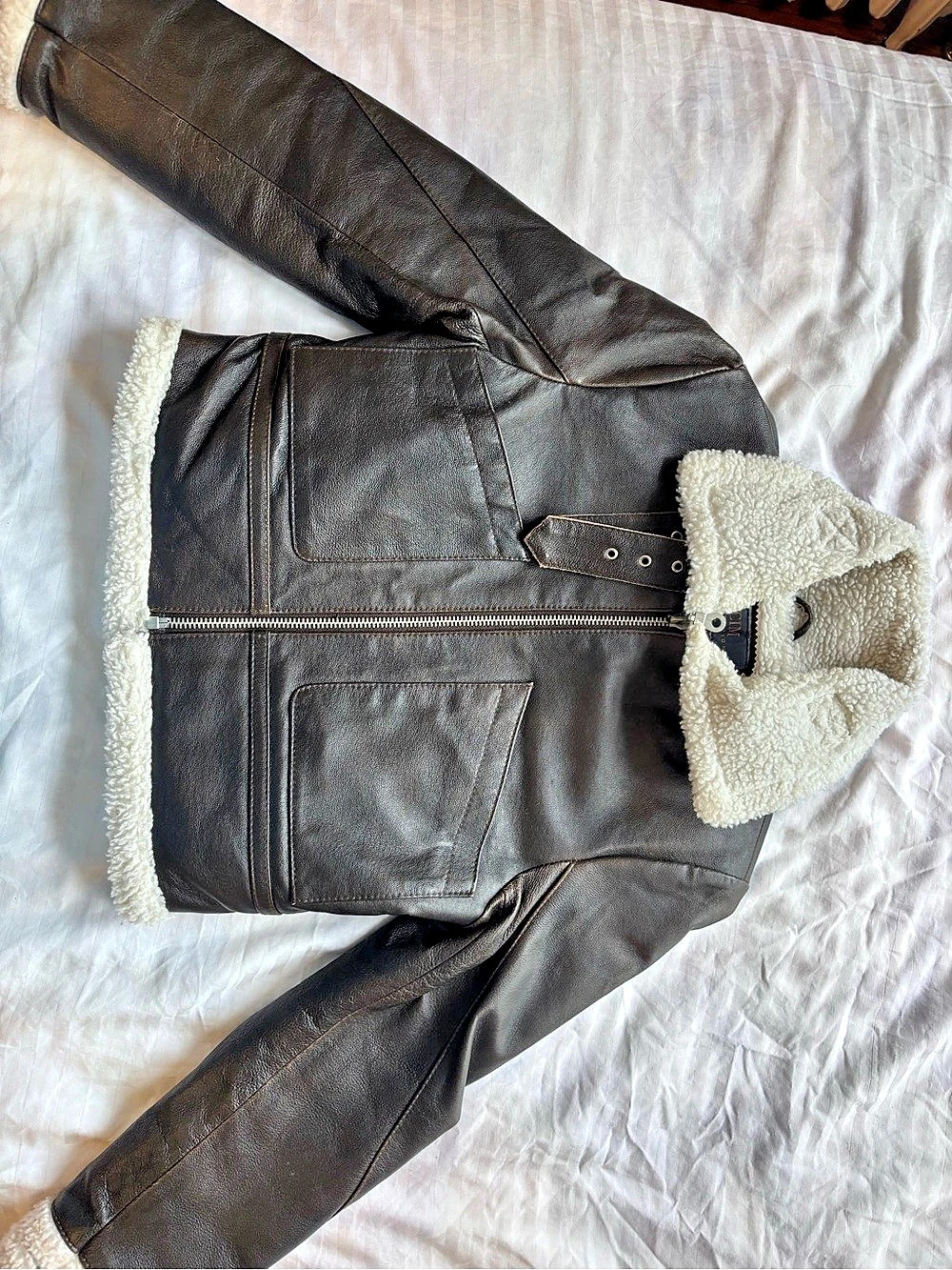 BCIM Collection Shearling-Lined Jacket in Brown & White Size Small Like New